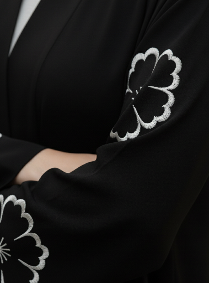 Black Abaya with Floral Cutwork