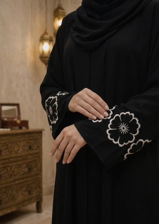 Black Abaya with Floral Cutwork