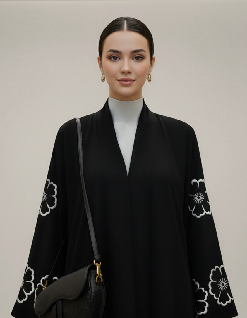 Black Abaya with Floral Cutwork