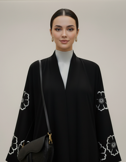 Black Abaya with Floral Cutwork