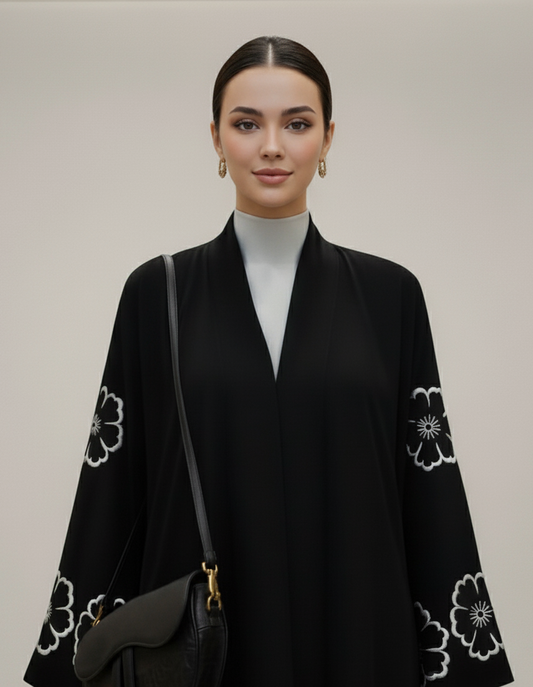 Black Abaya with Floral Cutwork