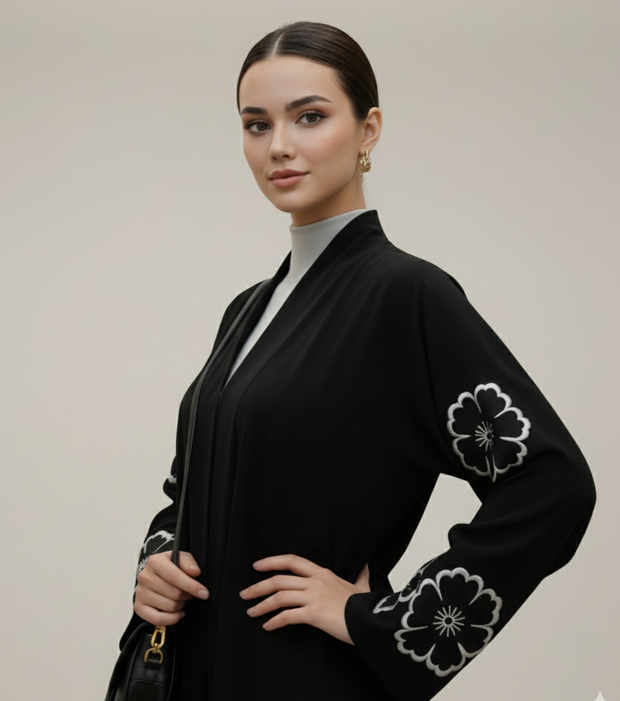 Black Abaya with Floral Cutwork