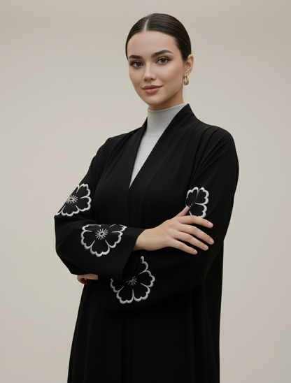 Black Abaya with Floral Cutwork