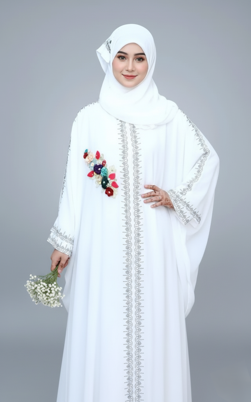 The White Farasha Blossom Abaya