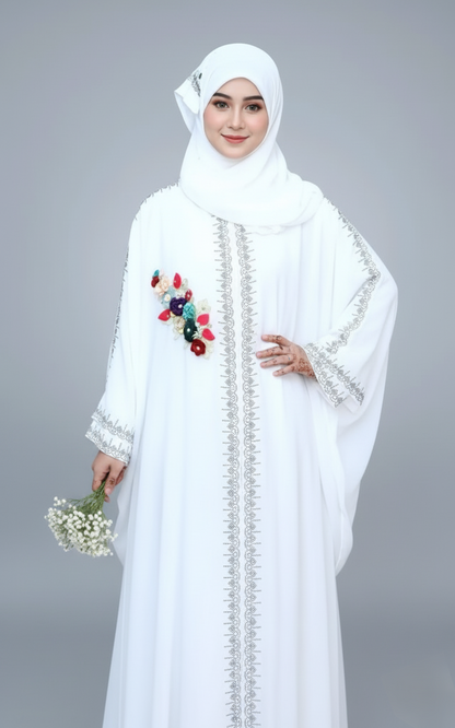 The White Farasha Blossom Abaya