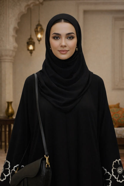 Black Abaya with Floral Cutwork