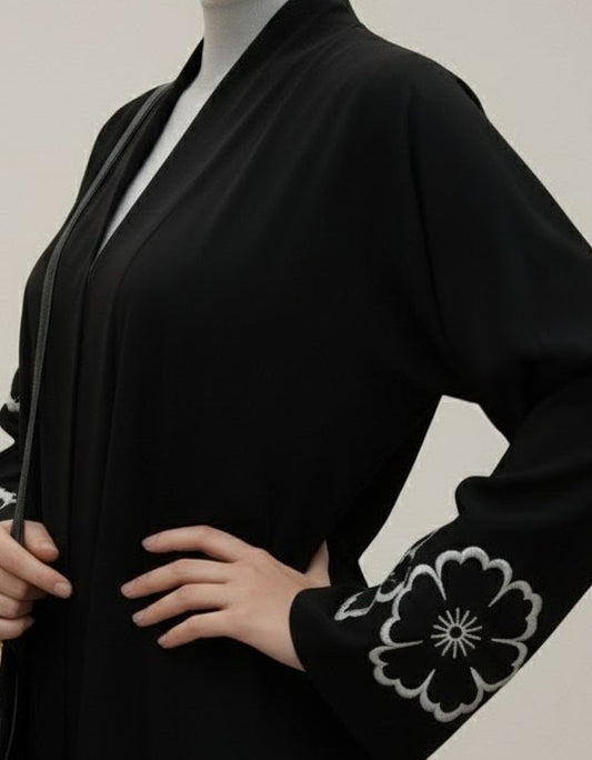 Black Abaya with Floral Cutwork