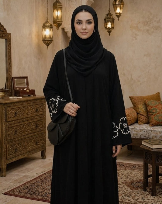 Black Abaya with Floral Cutwork